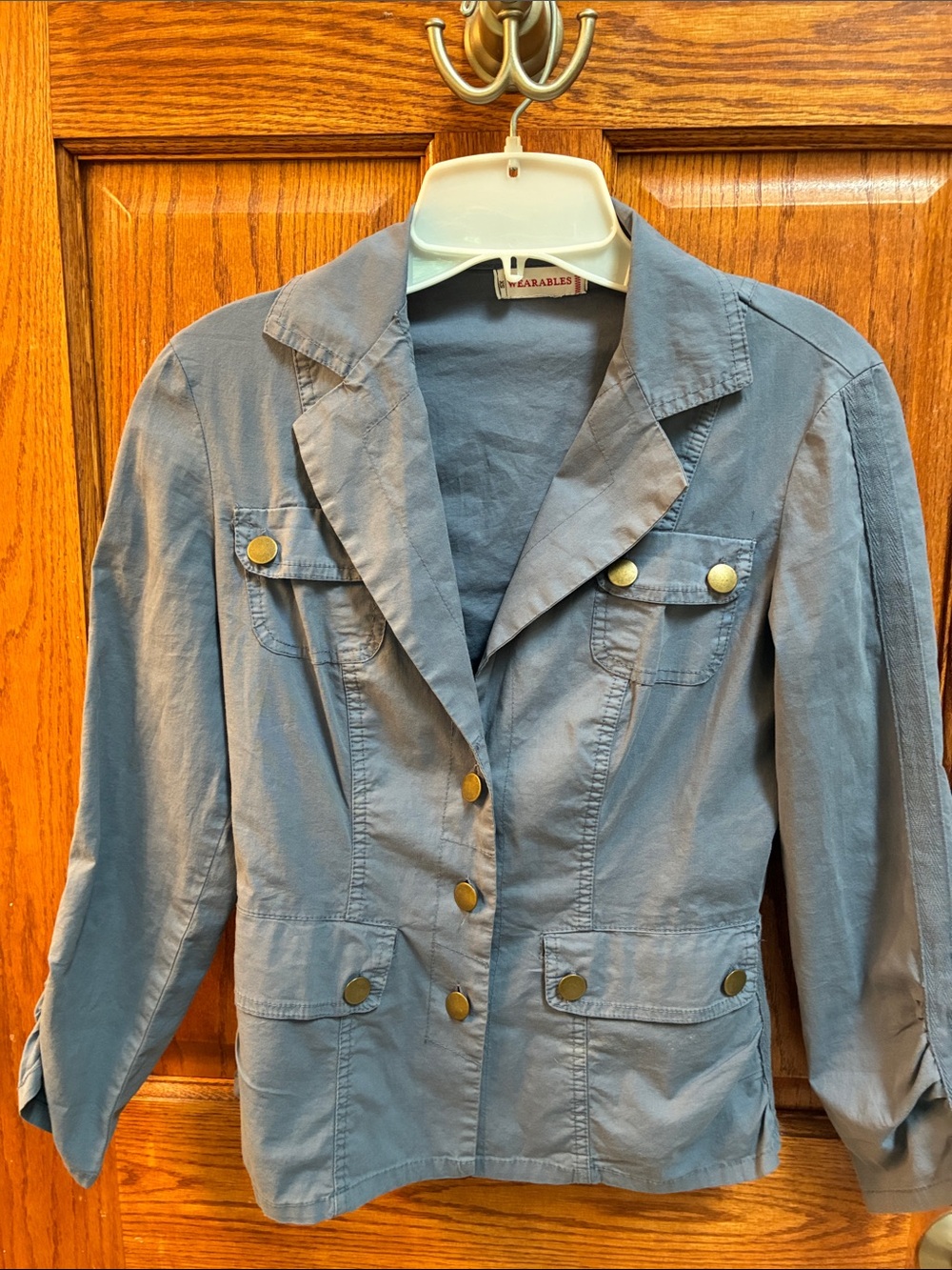 Light Blue Women's Button-Front Blazer with Gold Buttons